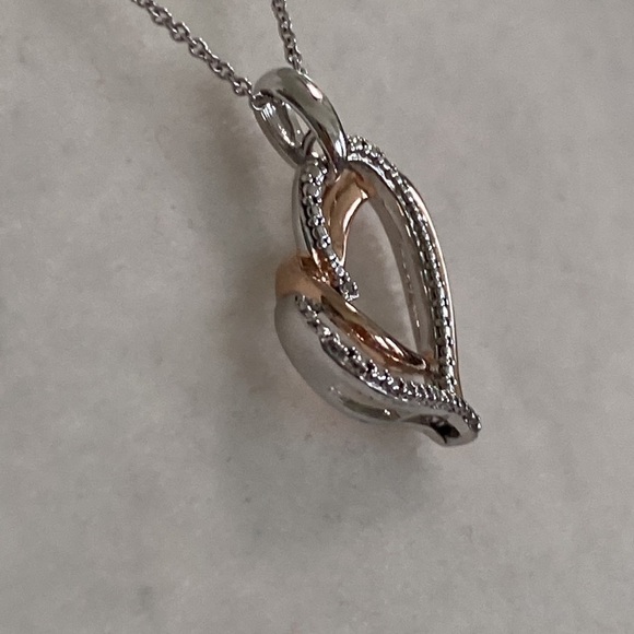 Diamond Heart Accent Sterling Silver Pendant Rose Gold Necklace Love Anniversary - Picture 12 of 16